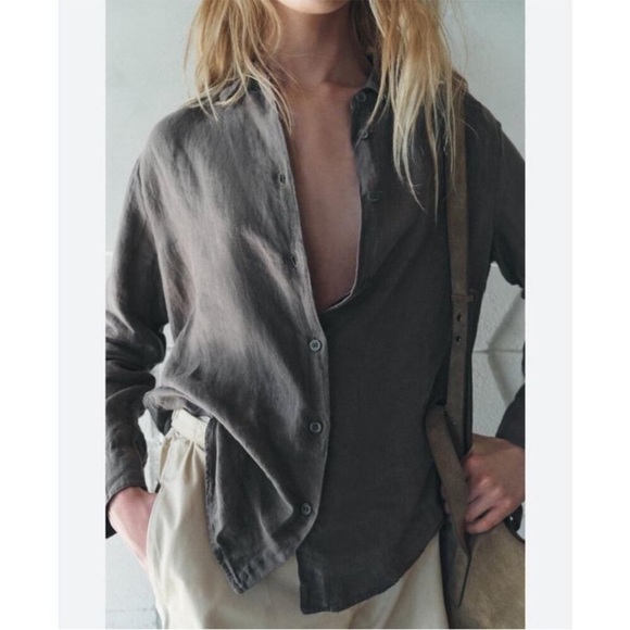 Zara Tops - Zara Olive Green Long Sleeve Button Down Shirt Collared Shirt Women’s Size XL